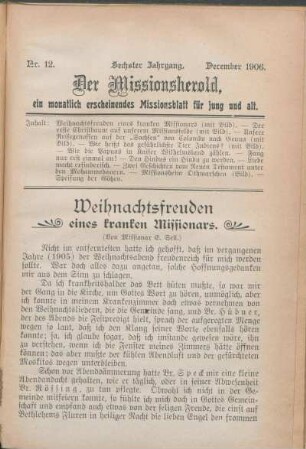 Nr. 12. Sechster Jahrgang. Dezember 1906.