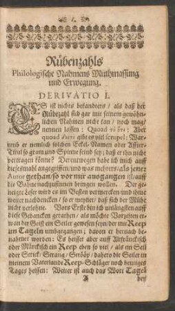 Rübenzahls Philologische Nahmens Muthmassung und Erwegung.