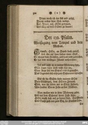 Der 132. Psalm. Weissagung vom Tempel und dem Meßias.
