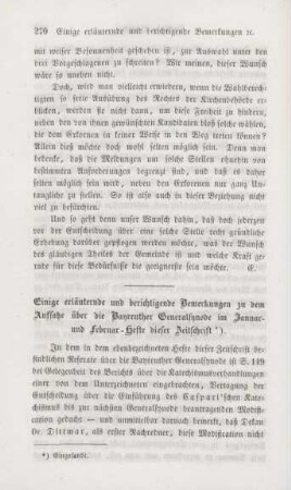270-276 Einige erläuternde und berichtigende Bemerkungen zu dem Aufsatze über die Bayreuther Generalsynode im Januar- und Februar-Hefte dieser Zeitschrift