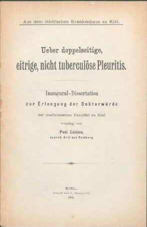 Ueber doppelseitige eitrige, nicht tuberculöse Pleuritis