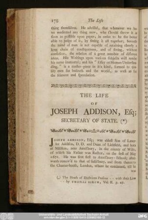 The Life Of Joseph Addison, Esq[uire] Secretary Of State.