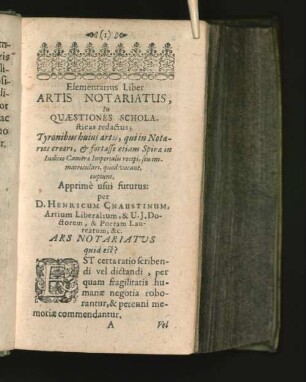 Elementarius Liber Artis Notariatus, In Quaestiones Schola.
