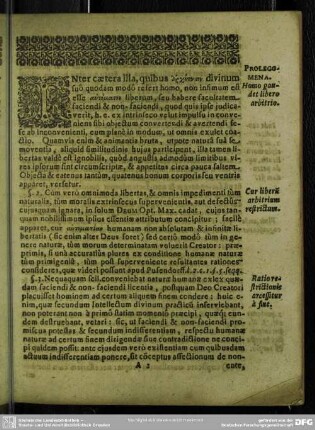 §. 1. Prolegomena. Homo gaudet libero arbitrio