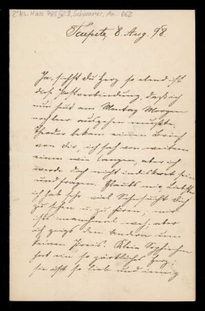 Brief von Antonie Schwaner an Wilhelm Schwaner
