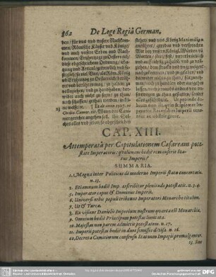 Cap. XIII. Attemperatâ per Capitulationem Caesaream potestate Imperatoris: qualisnam hodiè remanserit Status Imperii?