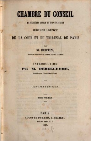 Chambre du conseil en matières civile et disciplinaire : jurisprudence de la cour et du tribunal du Paris, 1