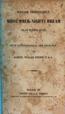 William Shakspeare's Midsummer-nights dream : play in five acts