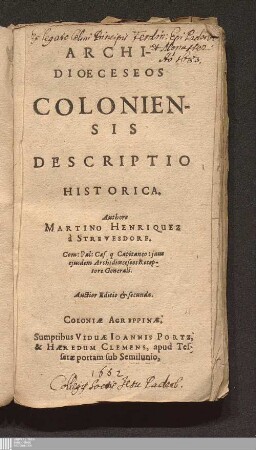 Archi-||dioeceseos || Colonien-||sis Descriptio || Historica