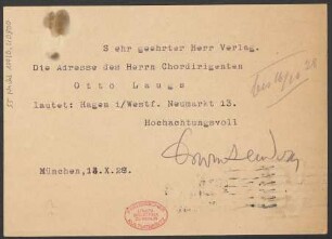 Brief an B. Schott's Söhne : 13.10.1928
