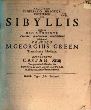 Dissertatio Historica Posterior De Sibyllis