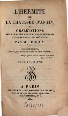 Oeuvres, 1,3. T. 3. - 9. éd. rev., corr. et orné de 2 grav. - 1817. - 356 S. : Ill.