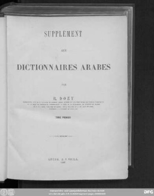 T. 1: Supplément aux dictionnaires Arabes