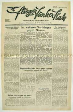 Kriegszeitung eines Luftflottenkommandos "Flieger Funker Flak" u.a. zum Vormarsch der Wehrmacht in Richtung Moskau