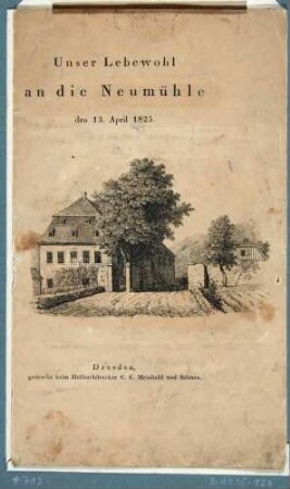 Broschüre mit Gedicht und zwei Radierungen der Neumühle im Plauenschen Grund bei Dresden