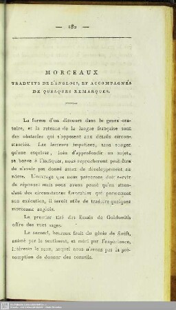 Morceaux Traduits De L´Anglois, Et Accompagnés De Quelques Remarques