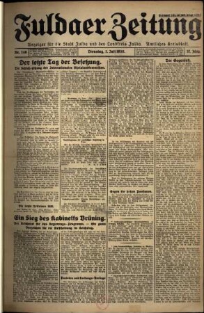 Ausgabe vom Dienstag, den 01. Juli 1930.