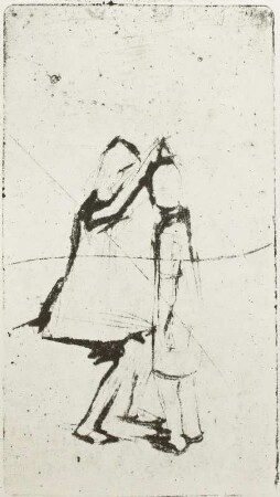Sitzendes Mädchen, ein stehendes frisierend, ohne Schatten