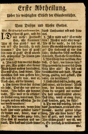 Erste Abtheilung. Ueber die wichtigsten Stücke der Glaubenslehre