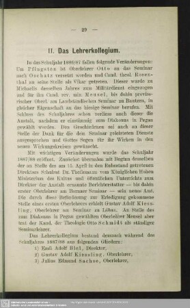 II. Lehrerkollegium