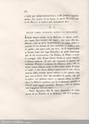 §. I. Delle Varie Opinioni Sopra La Bellezza.