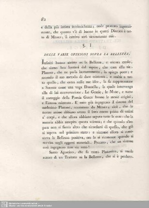 §. I. Delle Varie Opinioni Sopra La Bellezza.
