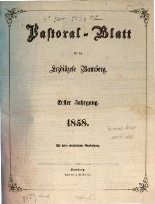 Pastoralblatt der Erzdiözese Bamberg, 1. 1858