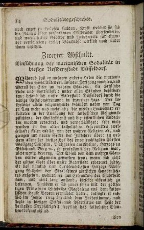 Zweyter Abschnitt. Einführung der marianischen Sodalität in hiesige Residenzstadt Düsseldorf.