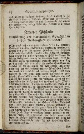 Zweyter Abschnitt. Einführung der marianischen Sodalität in hiesige Residenzstadt Düsseldorf.