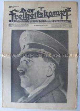Tageszeitung der NSDAP für den Gau Sachsen "Der Freiheitskampf" zum Geburtstag von Hitler