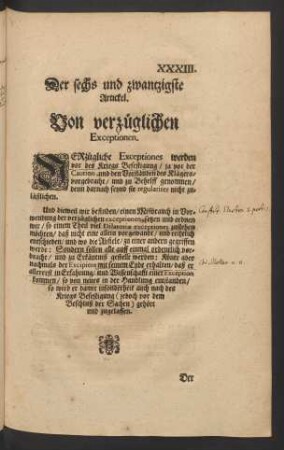 Der sechs und zwantzigste Artickel. Von verzüglichen Exceptionen.