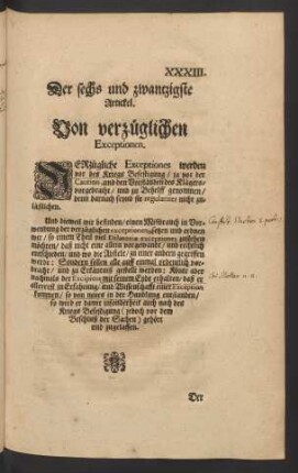 Der sechs und zwantzigste Artickel. Von verzüglichen Exceptionen.