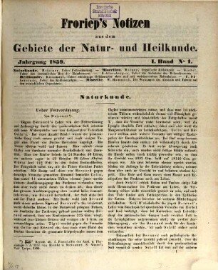 Froriep's Notizen aus dem Gebiete der Natur- und Heilkunde. 1859,1, 1859,1