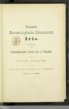 22.1909: Deutsche entomologische Zeitschrift Iris