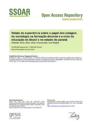 Relato de experiência sobre o papel dos estágios de sociologia na formação docente e a crise da educação no Brasil e no estado do paraná