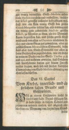 Cas VI. Capitel Vom Krebs, innerlich- und äußerlichem kalten Brande und Geschwüren