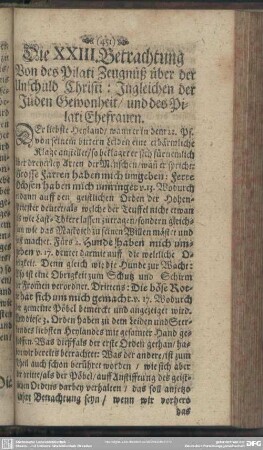 Die XXIII. Betrachtung, Von des Pilati Zeugnüß über der Unschuld Christi: Ingleichen der Jüden Gewonheit, und des Pilati Ehefrauen