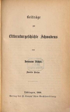 Beiträge zur Litteraturgeschichte Schwabens. 2
