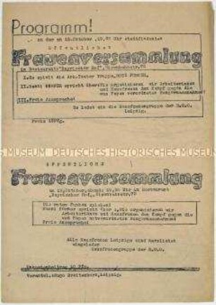 Hektografierte Einladung zu einer Frauenversammlung der RGO