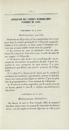 Agrégation des sciences mathématiques (concours de 1880).