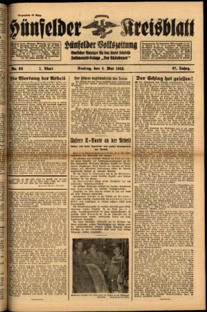 Erste Ausgabe vom Freitag, den 01. Mai 1942.