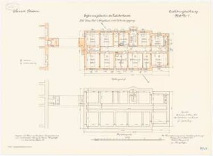 Kadettenhaus der Garnison Potsdam Ergänzungsbauten: Wohnhaus des Chefs der östlichen Kompanie und Verbindungsgang: Grundriss Fundamente, Keller 1:100
