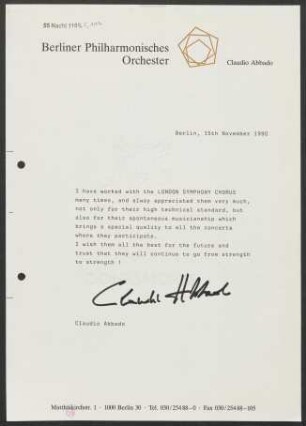 Kurzer Text von C. Abbado über den "London Symphony Chorus"