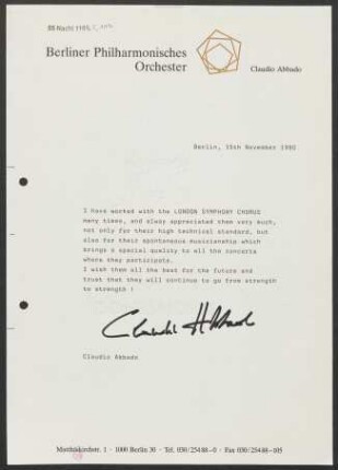Kurzer Text von C. Abbado über den "London Symphony Chorus"