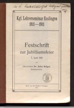 Festschrift zur Jubiläumsfeier 7. Juni 1911