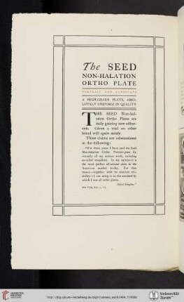 M. A. Seed Dry Plate Company] [The Seed Non-Halation Ortho Plate]