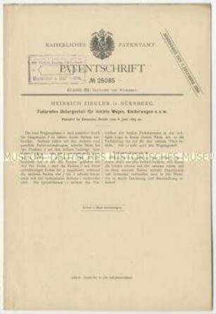 Patentschrift eines federnden Untergestells für leichte Wagen, z. B. Kinderwagen, Patent-Nr. 25085