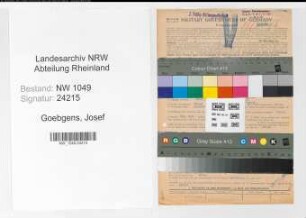 Entnazifizierung Josef Goebgens , geb. 20.03.1906 (Kaufmaennischer Angestellter)