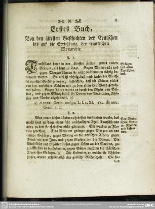 Erstes Buch, Von den ältesten Geschichten der Teutschen bis auf die Errichtung der fränkischen Monarchie