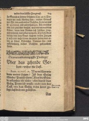 Die vier und viertzigste Predigt/ Uber das zehende Gebott/ wider die Lust.